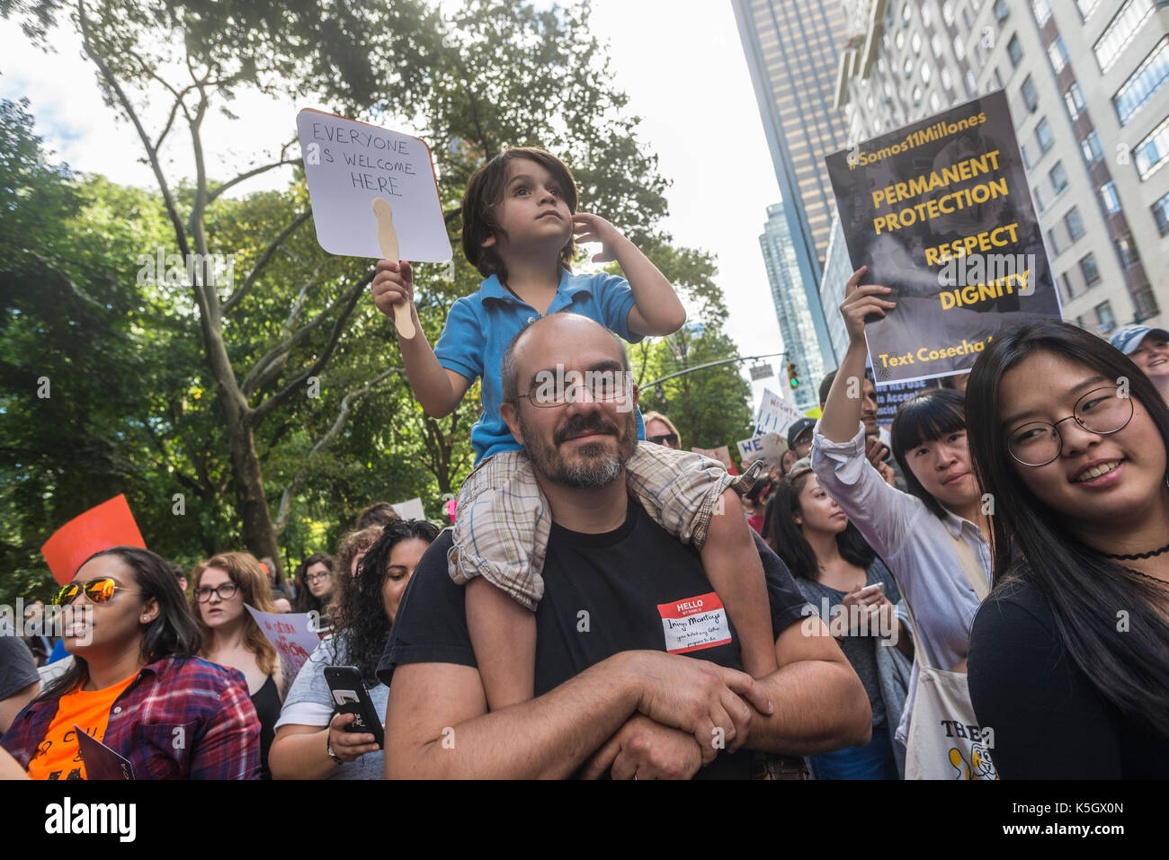 New York, NY 9 September 2017 - Several thousand 'Dreamers, ' the children of undocumented immigrants, and immigration activists gathered outside Trump Hotel and Towers in Columbus Circle, to speak out against an end to DACA (Deferred Action for Childhood Arrivals) after trump's attempts to dismantled. CREDIT: ©Stacy Walsh Rosenstock/Alamy Stock Photo