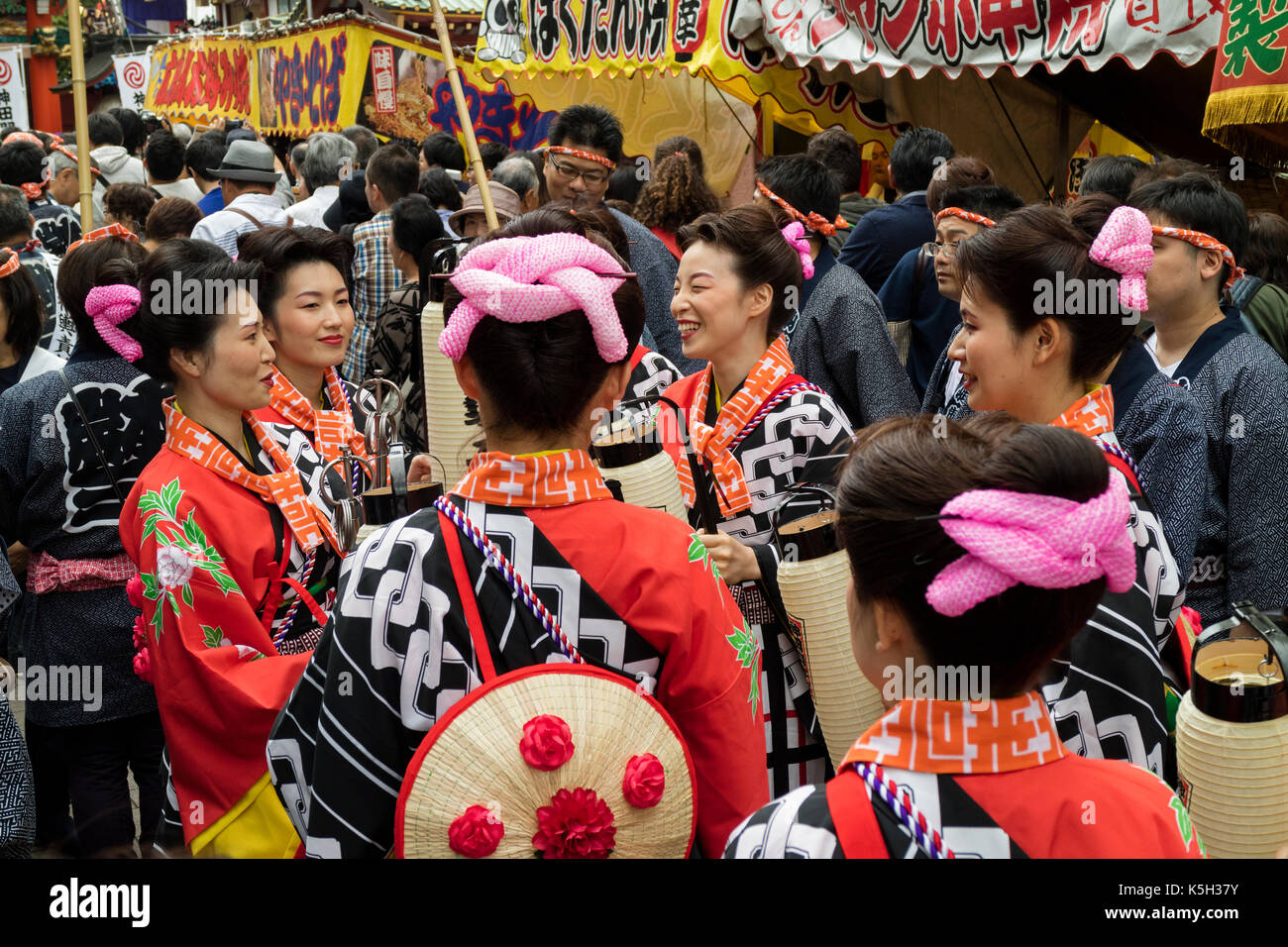 Tokyo, Japan - May 14, 2017: Female participants dressed in traditional kimono's at the Kanda Matsuri Festival Stock Photo