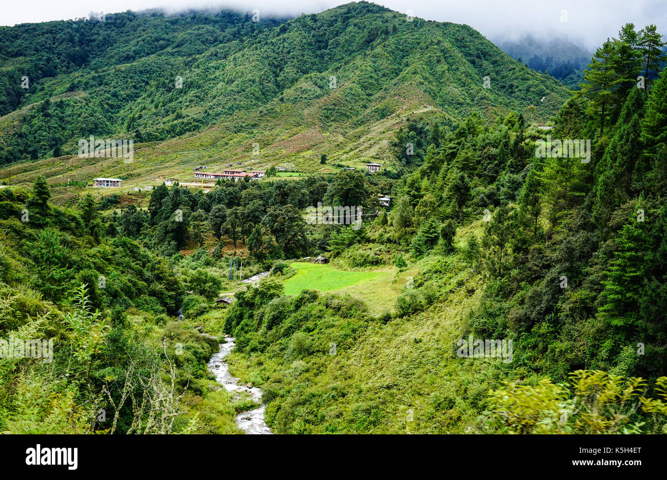 Mountain scenery at summer in Bhutan. Bhutan is geopolitically in South