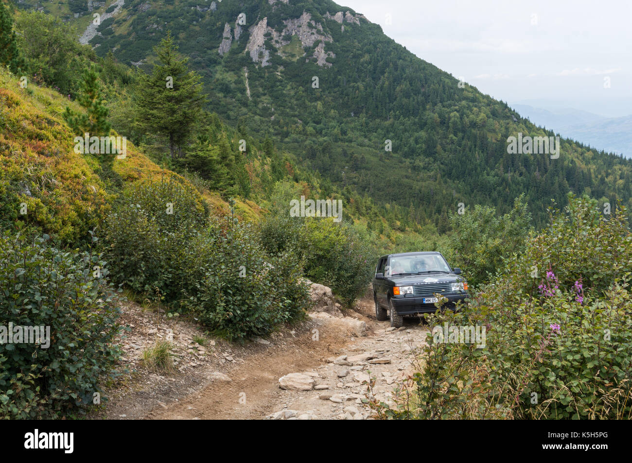 Borsa, Romania - September 2nd 2017: A mountain rescue vehicle on route to the Iezer weather station Stock Photo