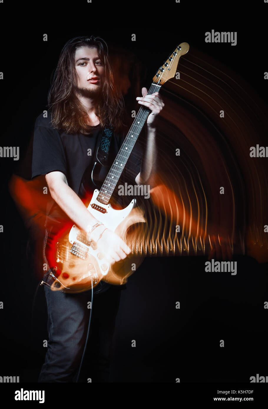 Studio Portrait A Handsome Young Long Haired Man Rock Musician