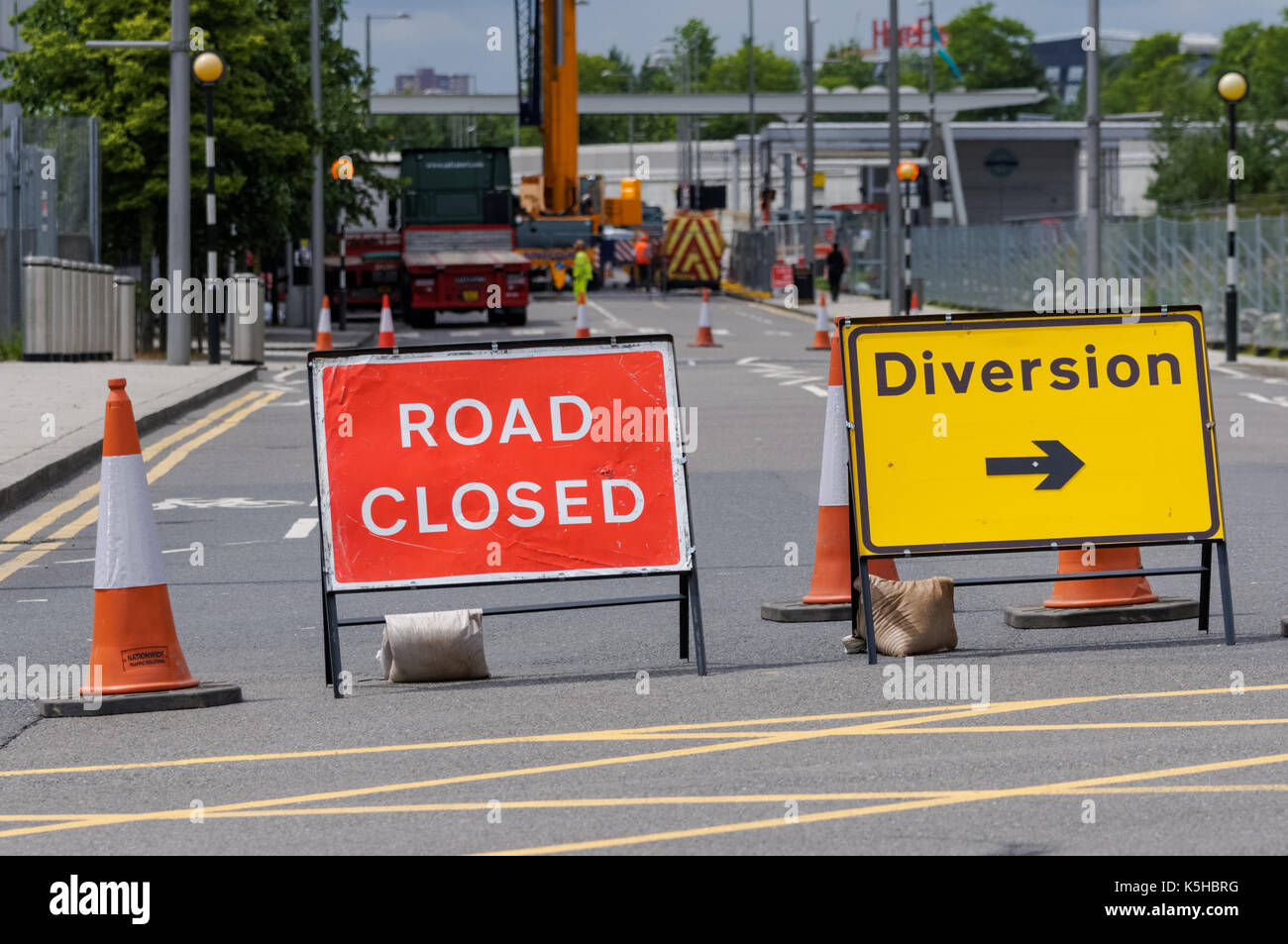 Road closed for roadworks in London England United Kingdom UK Stock