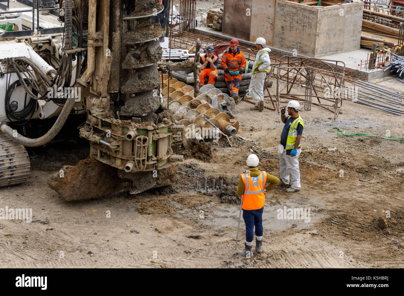 Drilling rig at the construction site of residential building at