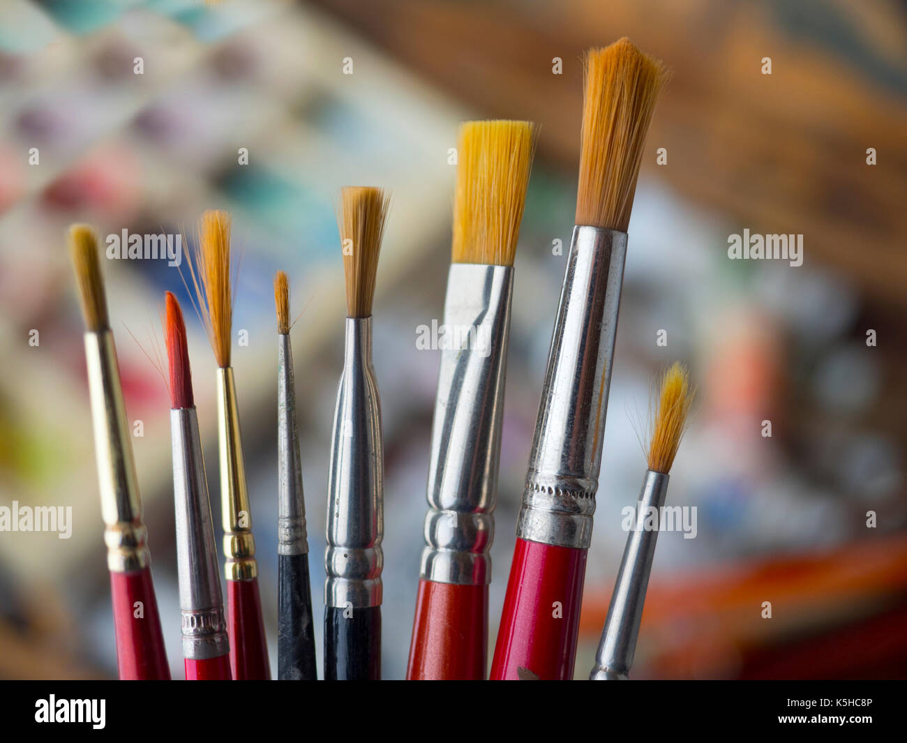 water colour paints and art materials Stock Photo