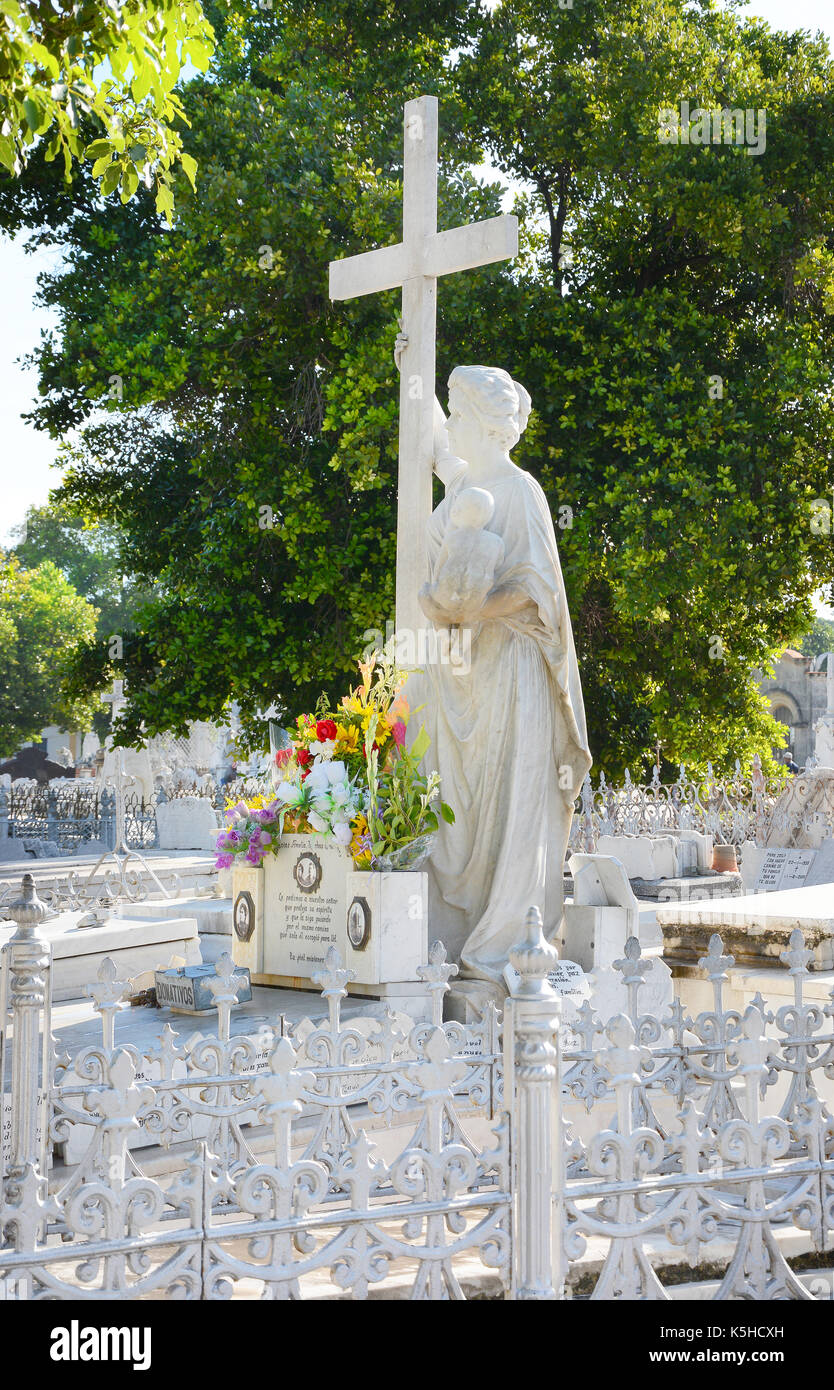 HAVANA, CUBA - JULY 21, 2016: Amelia Goyri de la Hoz tomb, La Milagrosa (The Miraculous One). The tomb is a symbol of motherhood, love to children, an Stock Photo
