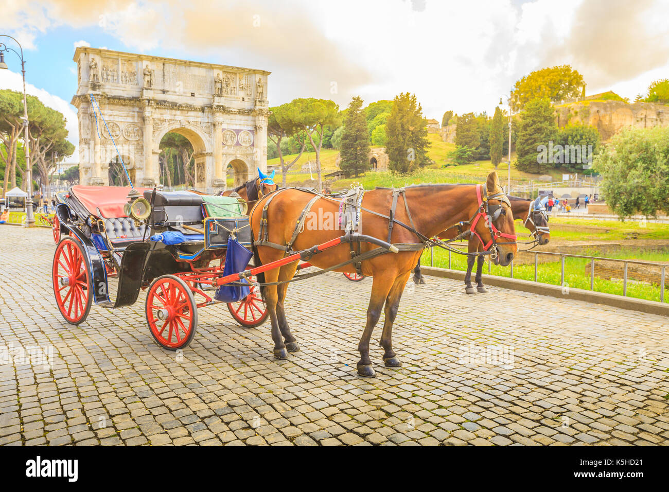 Horse carriage at Arco di Costantino Stock Photo