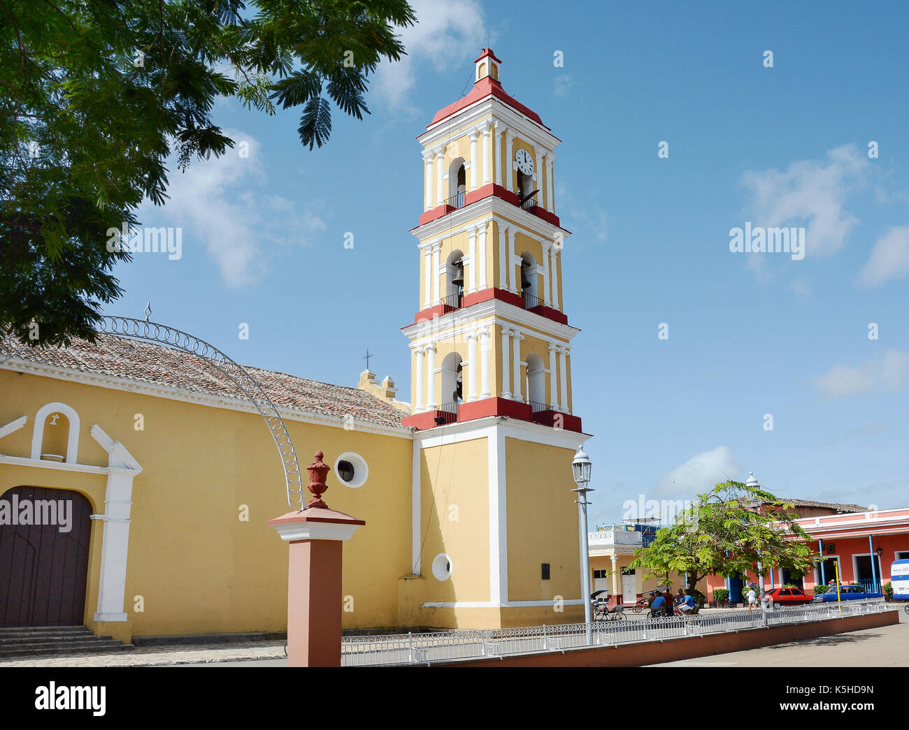 REMEDIOS, CUBA - JULY 27, 2016: Major Parochial Church of San Juan Bautista in the Isabel II plaza. The church houses 13 ornately decorated altars. Stock Photo