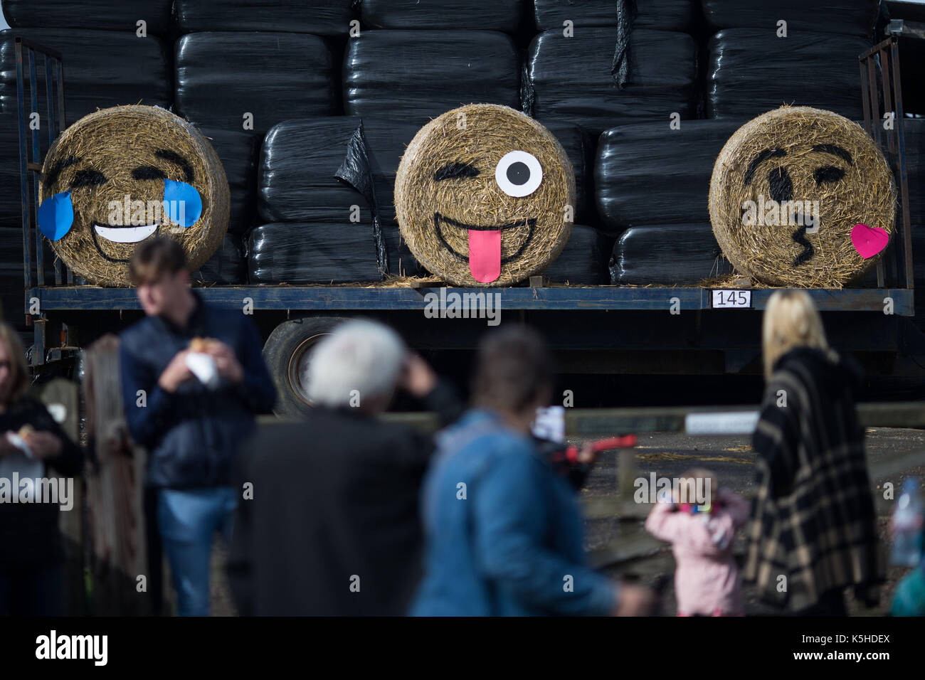 Emoji bales of hay on display at Harpole Villiage in Northampton, as
