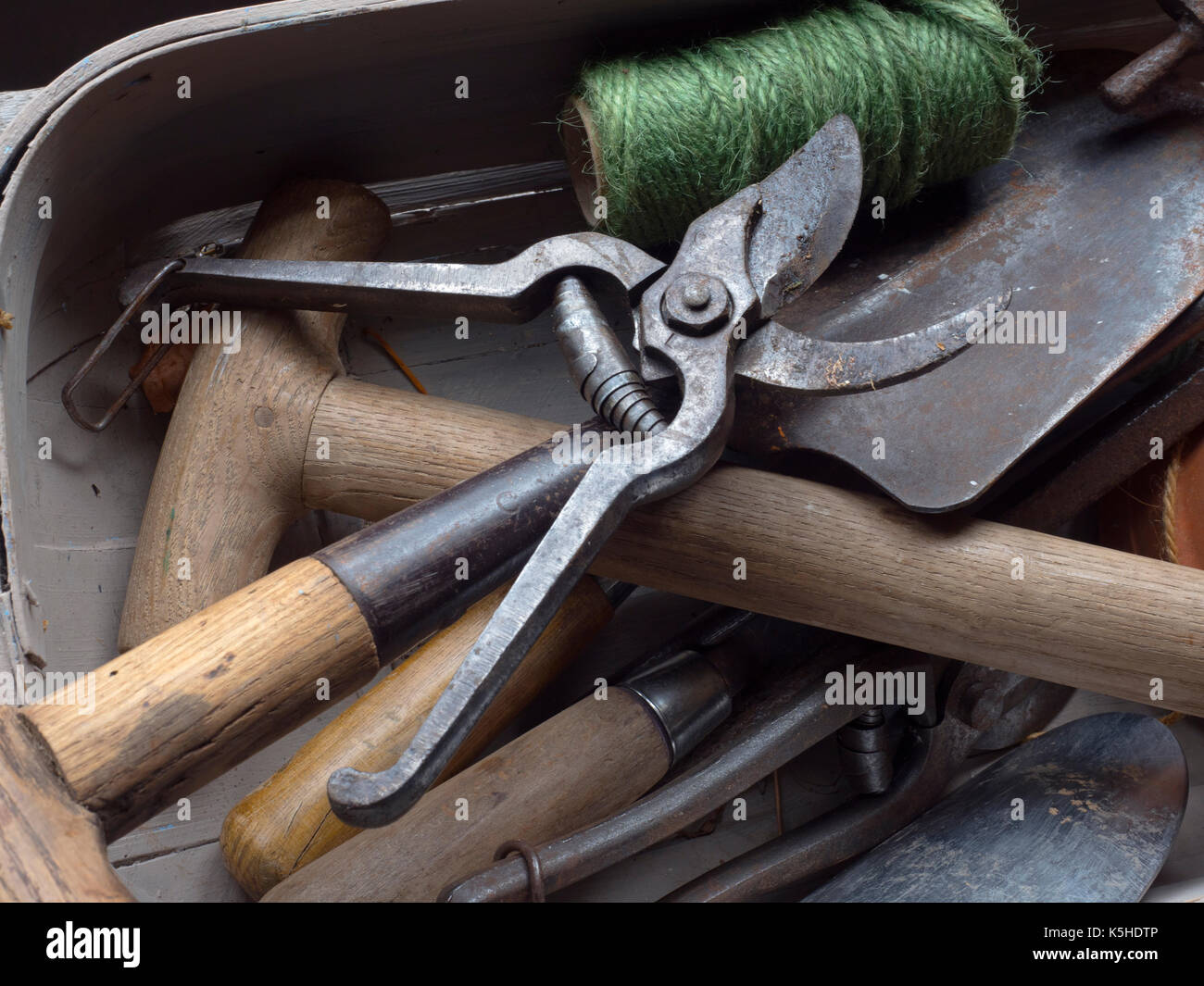 Garden Tools On Potting Shed Bench Stock Photo 158350662 Alamy