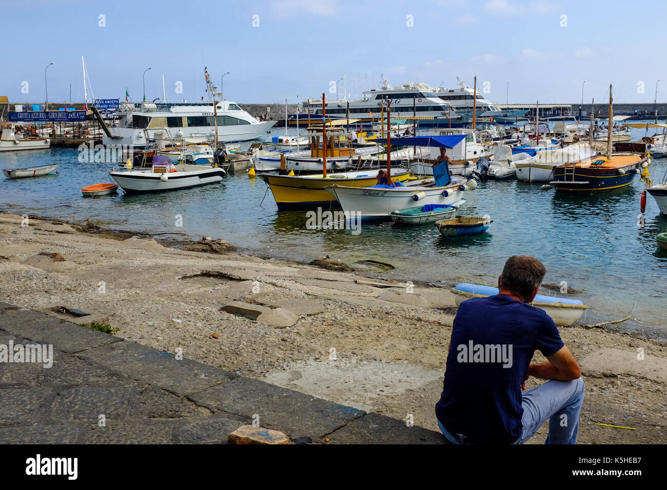 General views of Capri, Italy including people, tourists, shopping, cliffs and beautiful hillsides on July 4, 2016. Stock Photo