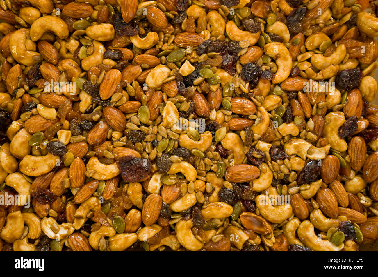 Mixed nuts, seeds and dried fruit Stock Photo