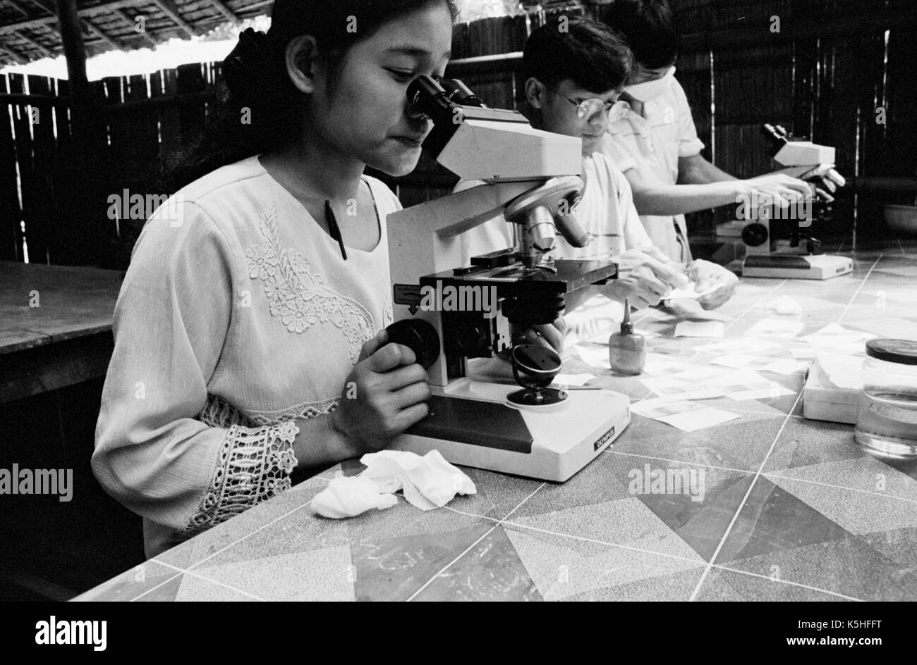 Thai nurse at work in the lab at Medècins Sans Frontiéres hospital in Mae La Burmese refugee