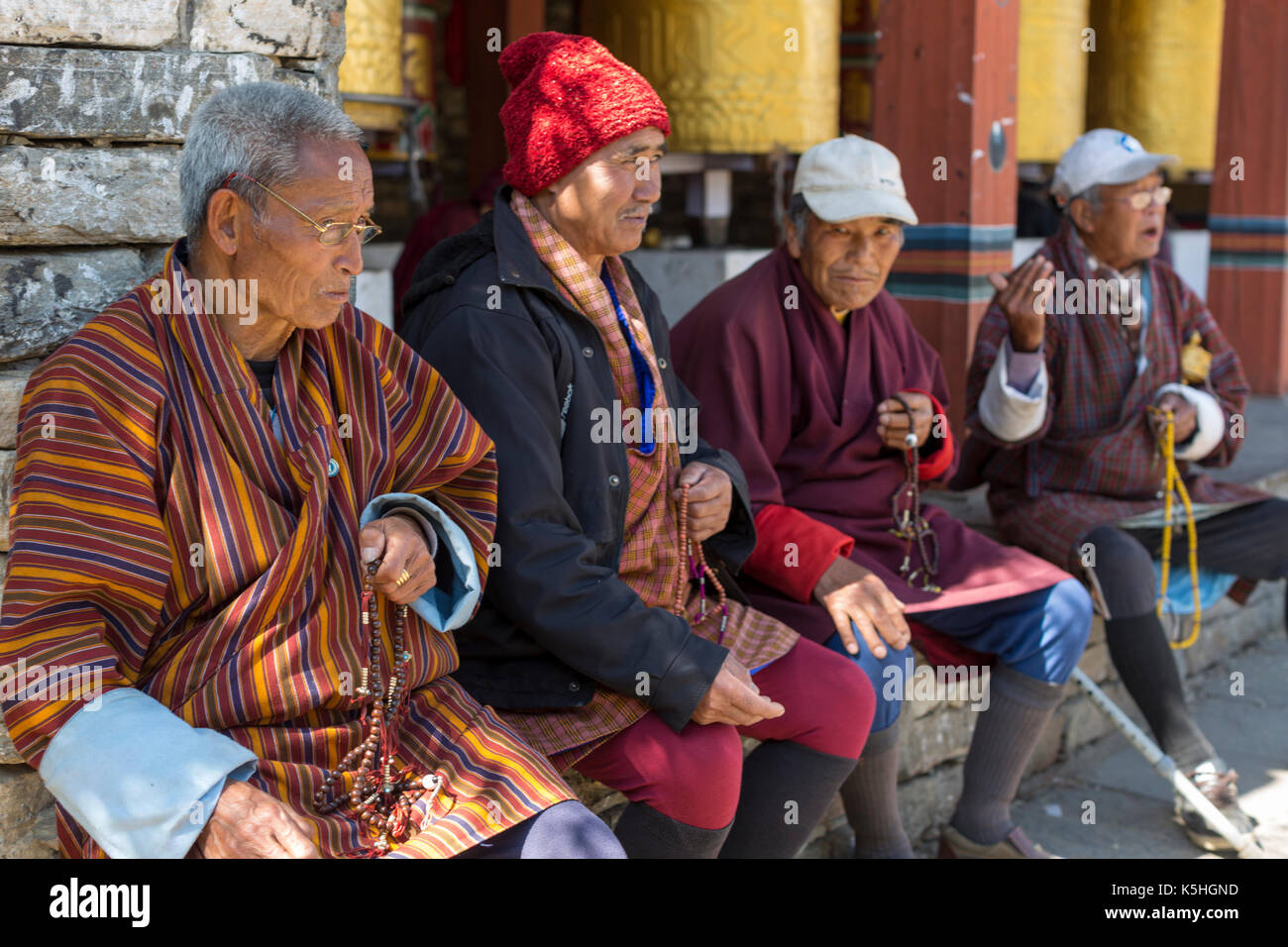 Elderly worshipers at the National Memorial Chorten in Thimphu, Western Bhutan Stock Photo
