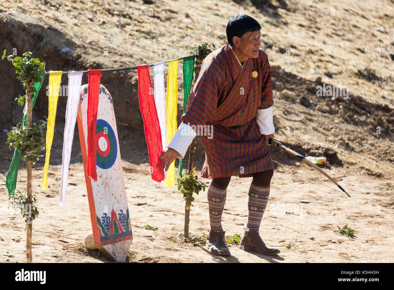 Local archery competition in Phobjikha Valley, Western Bhutan Stock
