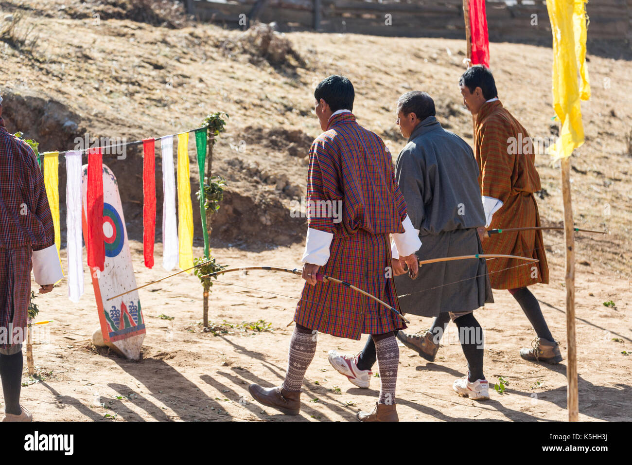 Local archery competition in Phobjikha Valley, Western Bhutan Stock