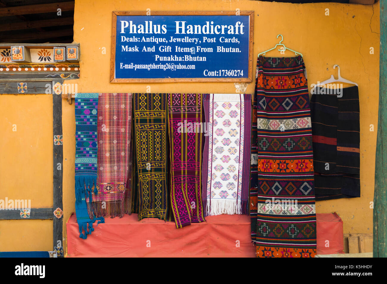 Phallus Handicraft shop in Lobesa near Punakha, western Bhutan. Stock Photo