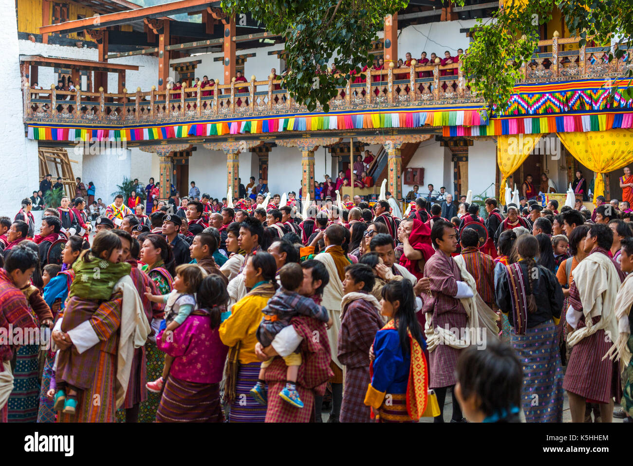 Punakha Drubchen (historical celebration) at Punakha Dzong, Western Bhutan. Stock Photo