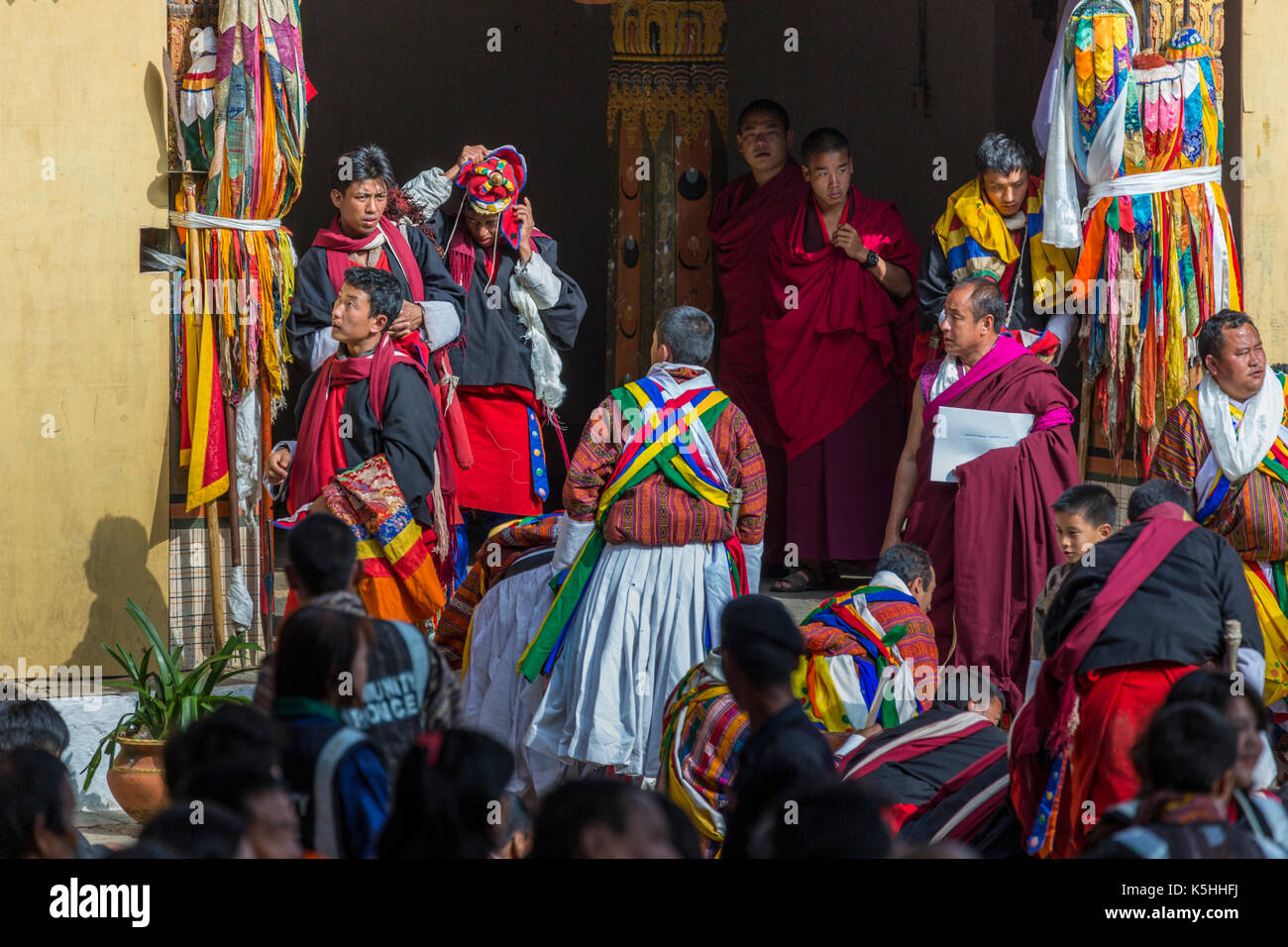 Punakha Drubchen (historical celebration) at Punakha Dzong, Western Bhutan. Stock Photo