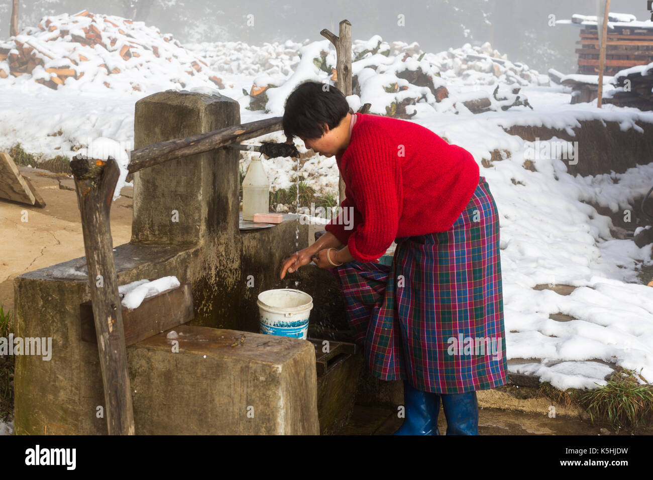 Life on a farm in the village of Dorikha in the Haa Valley of Western Bhutan Stock Photo