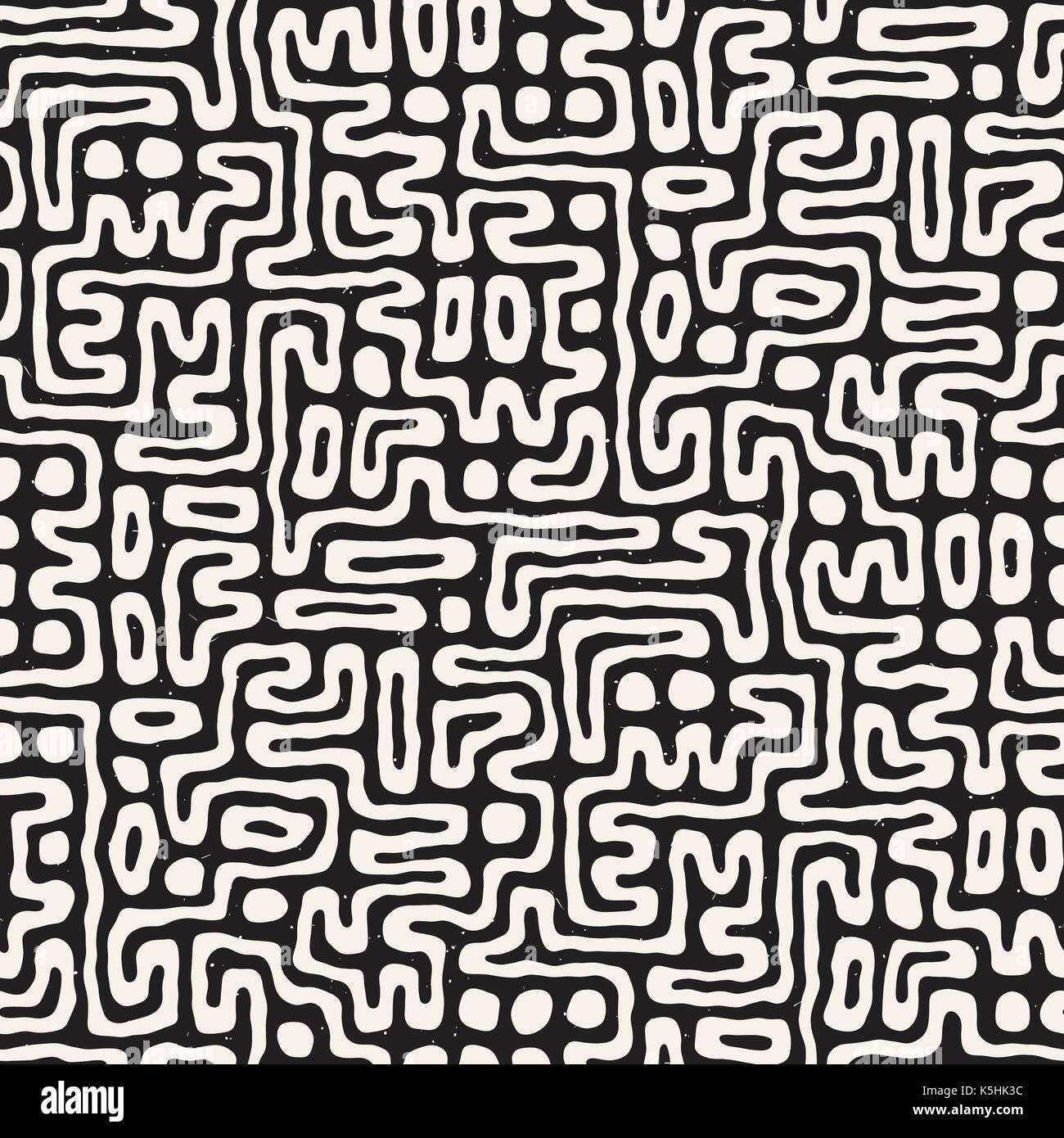 Seamless pattern with maze lines. Monochrome abstract background. Vector hand drawn labyrinth. Stock Vector