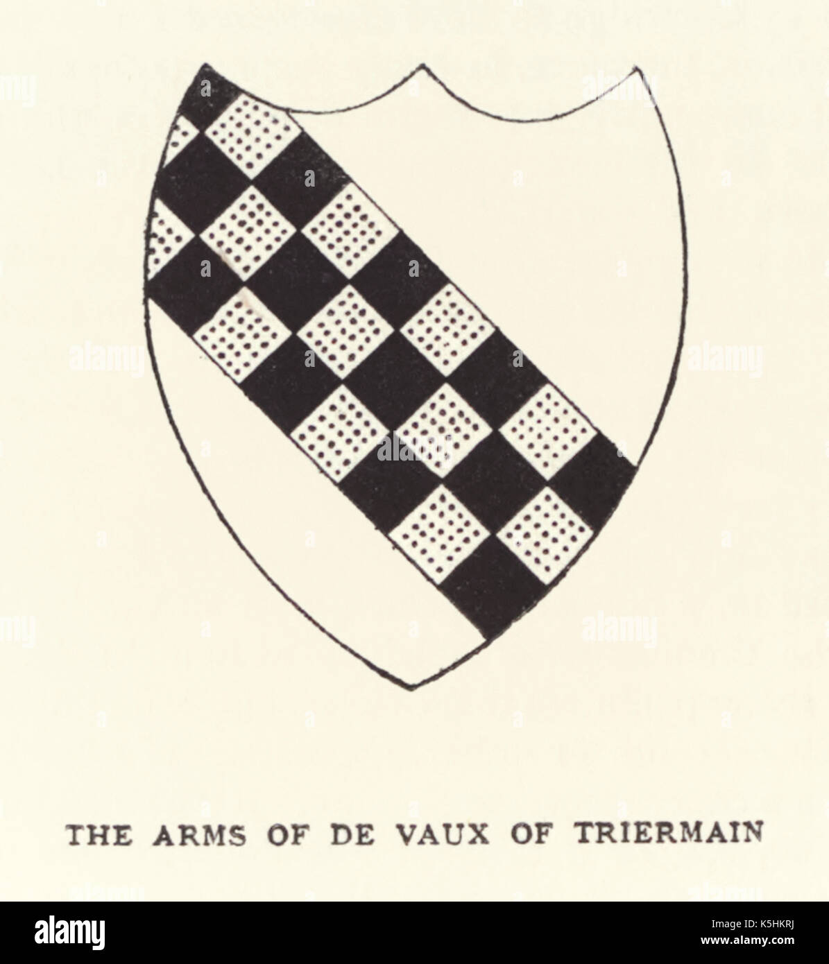 ‘The Arms of de Vaux of Triermain;’ the arms of the 12th century knight Sir Roland de Vaux who’s exploits were celebrated in the poem, ‘The Bridal of Triermain’ written in 1813 by Sir Walter Scott (1771-1832). Stock Photo