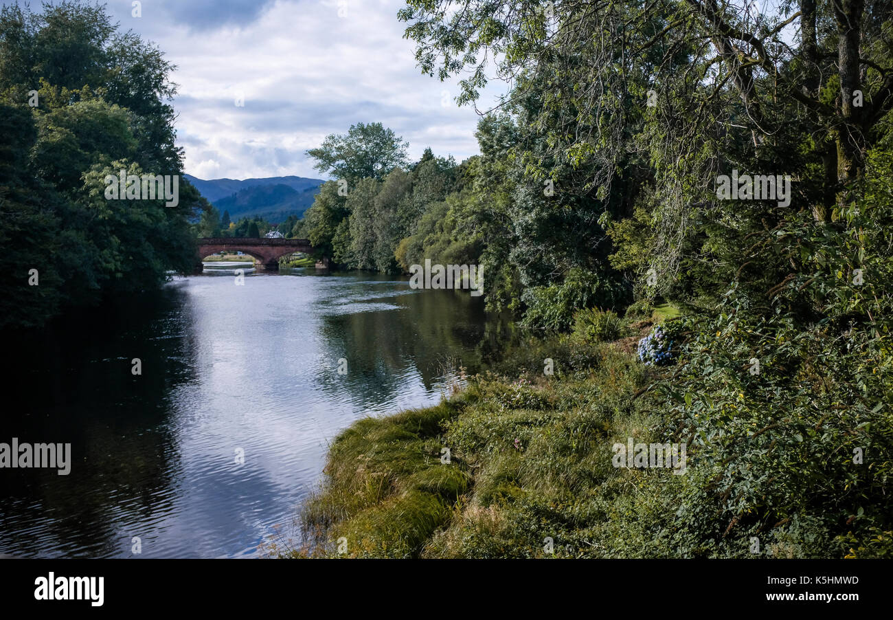 River Teith in Callander, Perthshire, near Stirling at Loch Lomond and the Trossachs National Park in Scotland Stock Photo