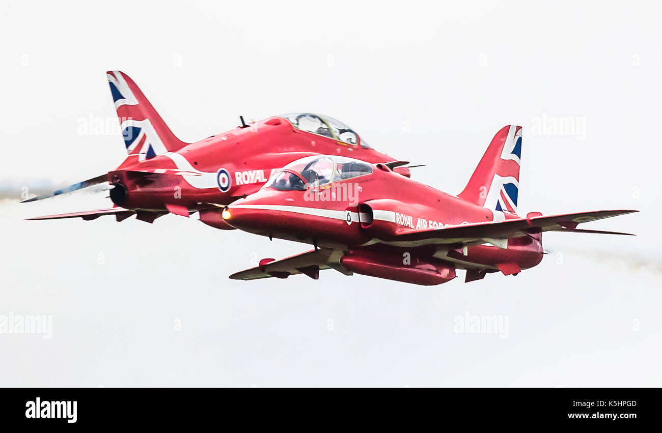 The Red Arrows during Scampton Airshow at the Red Arrows home base RAF
