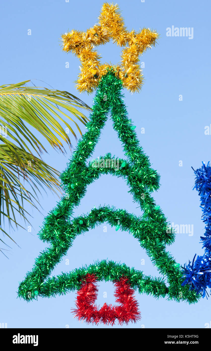 The Christmas tree decoration on a main street of Nassau city (Bahamas