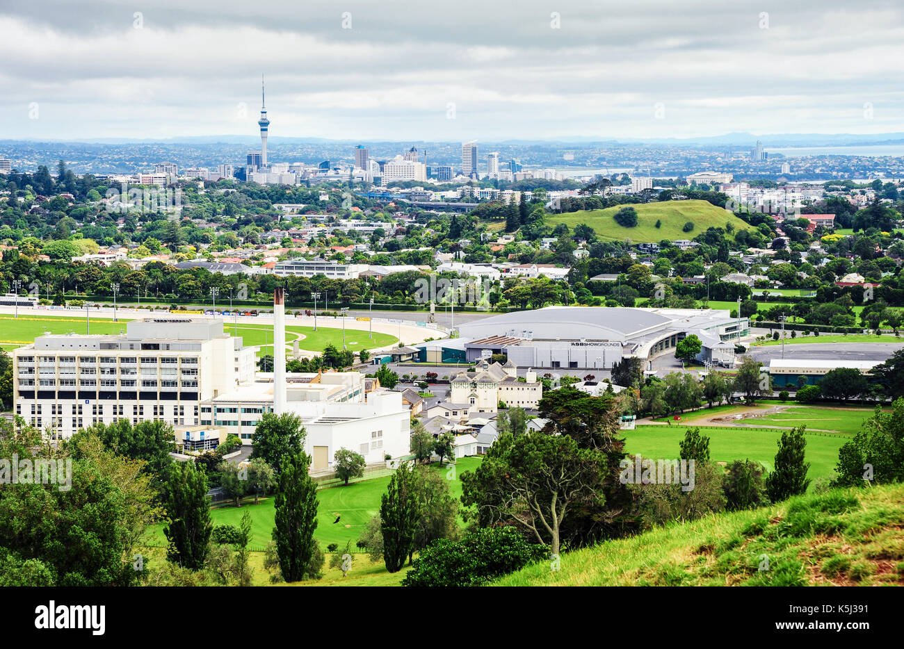 Auckland,New Zealand - Jan 1,2012:Overlooking Auckland cityscape from Mount Eden,New Zealand. Stock Photo