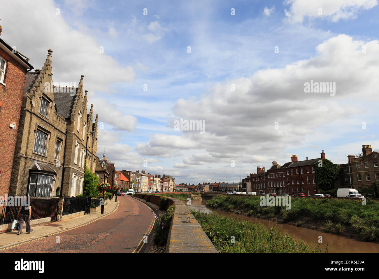 North Brink along the River Nene in the centre of Wisbech, Cambridgeshire, England, UK. Stock Photo