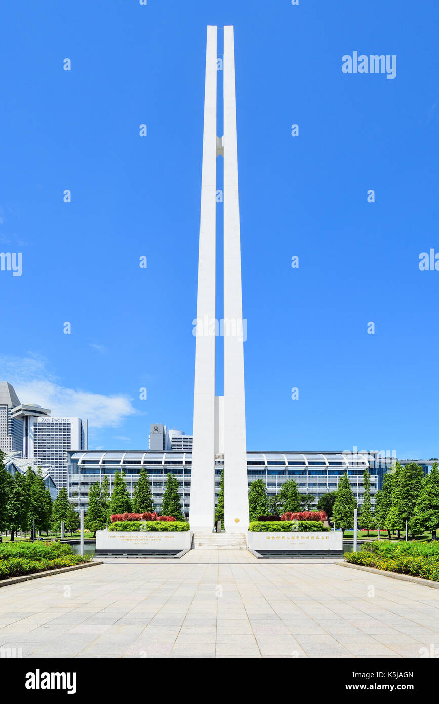 The civilian war memorial structure in the Singapore War Memorial Park is dedicated to the lives lost in word war 2 during the Japanese occupation. Stock Photo