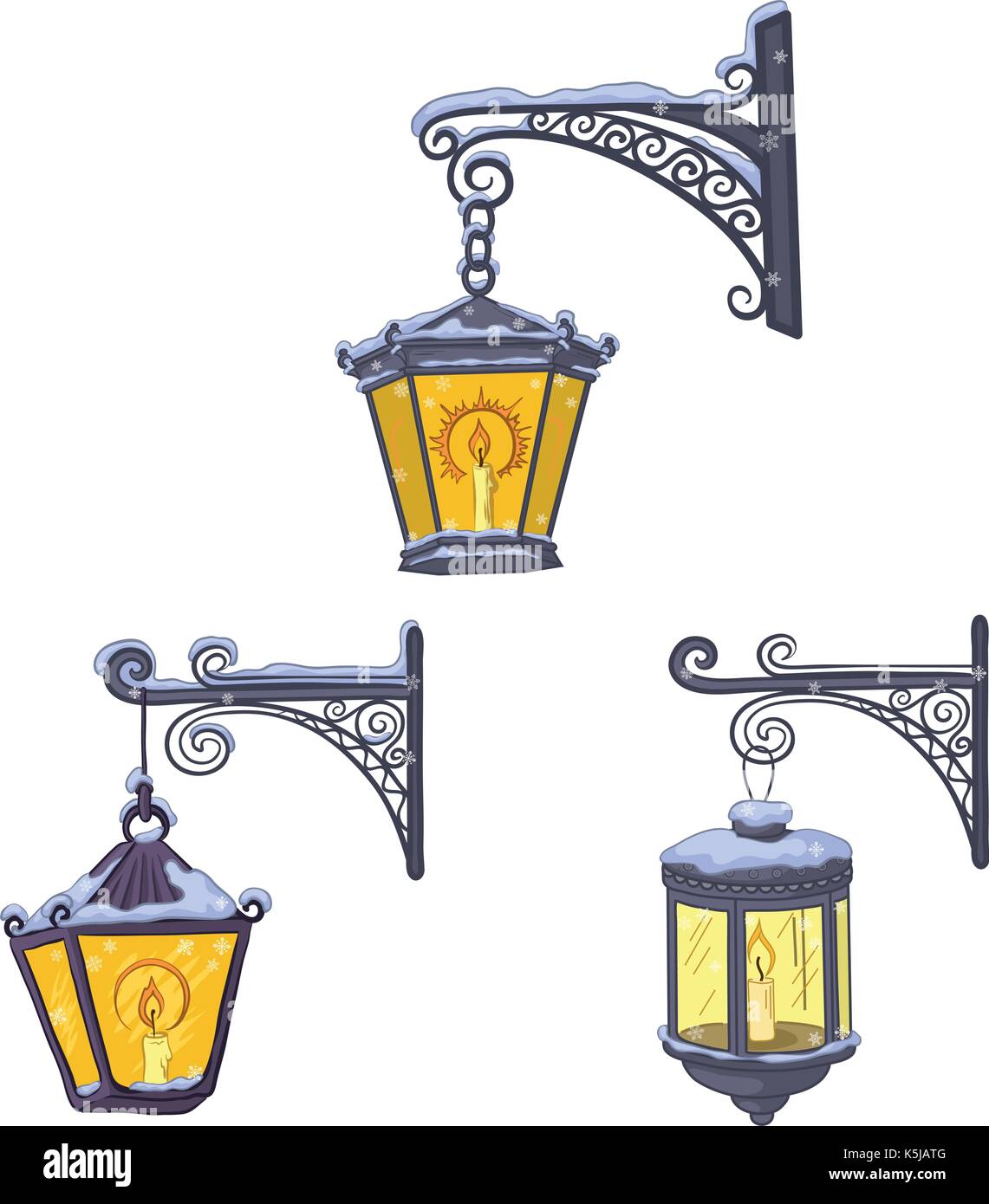 Vintage street lanterns with snow Stock Vector