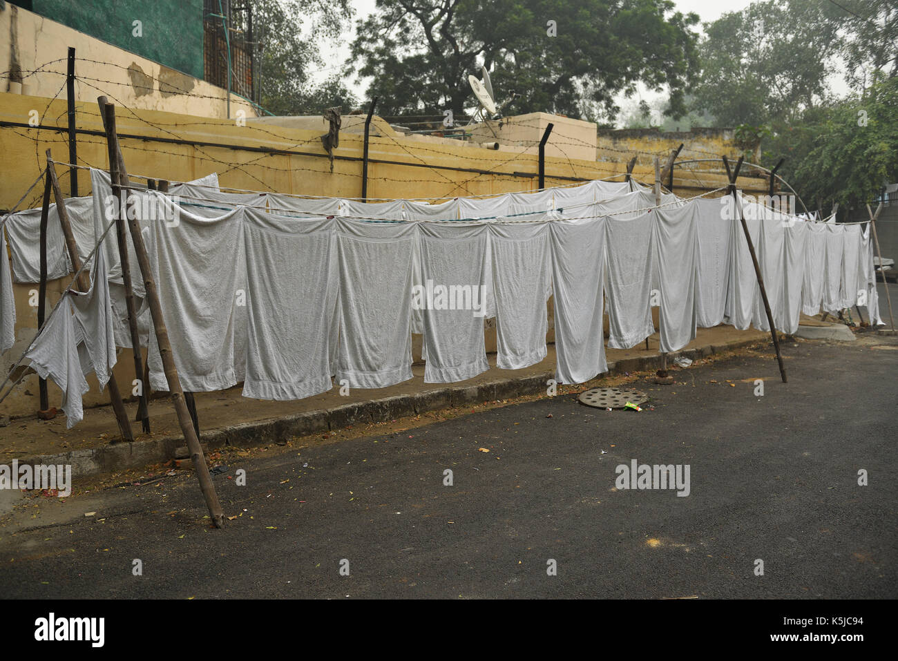 Sheets hanging at Dhobi Ghat - traditional laundry in India Stock Photo
