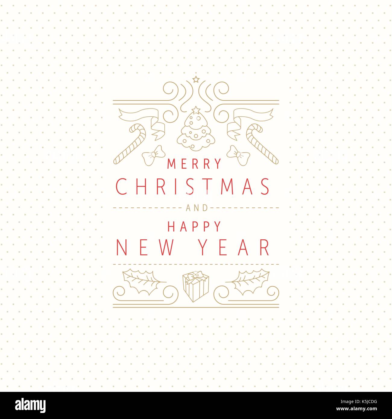 Vector Christmas and New Year Greeting Card Design Template. Hand drawn ...