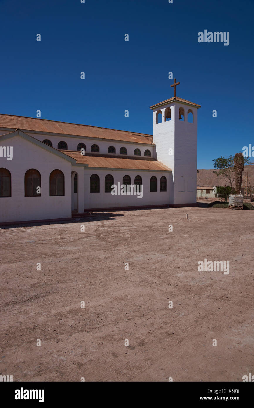 Church in the derelict nitrate mining town of Pedro de Valdivia in the Atacama Desert of northern Chile Stock Photo