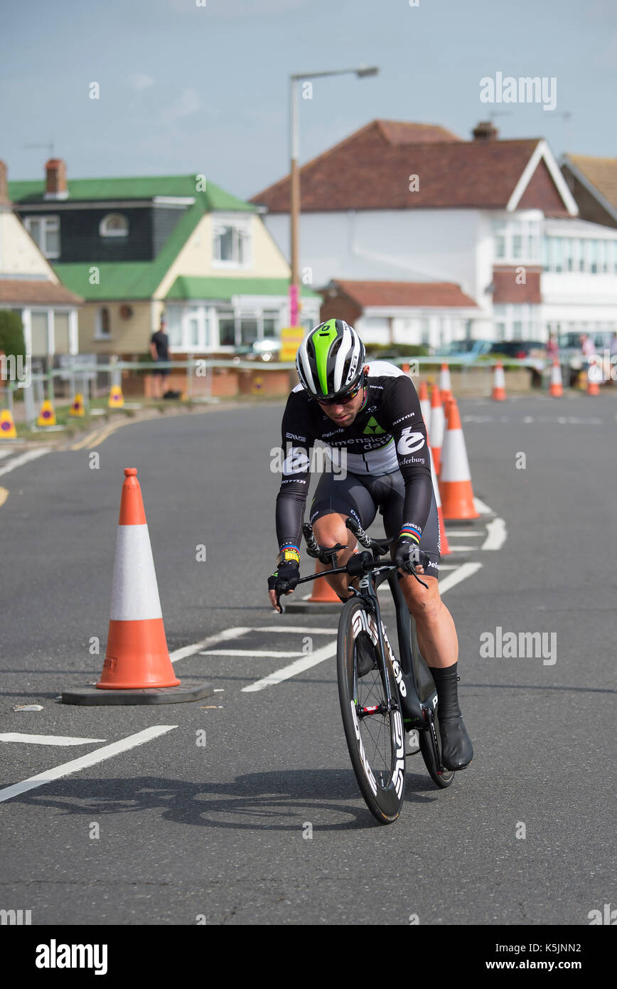 Mark Cavendish, Team Dimension Data, Tour of Britain cycle race stage 5 timetrial at Clacton on sea, UK Stock Photo