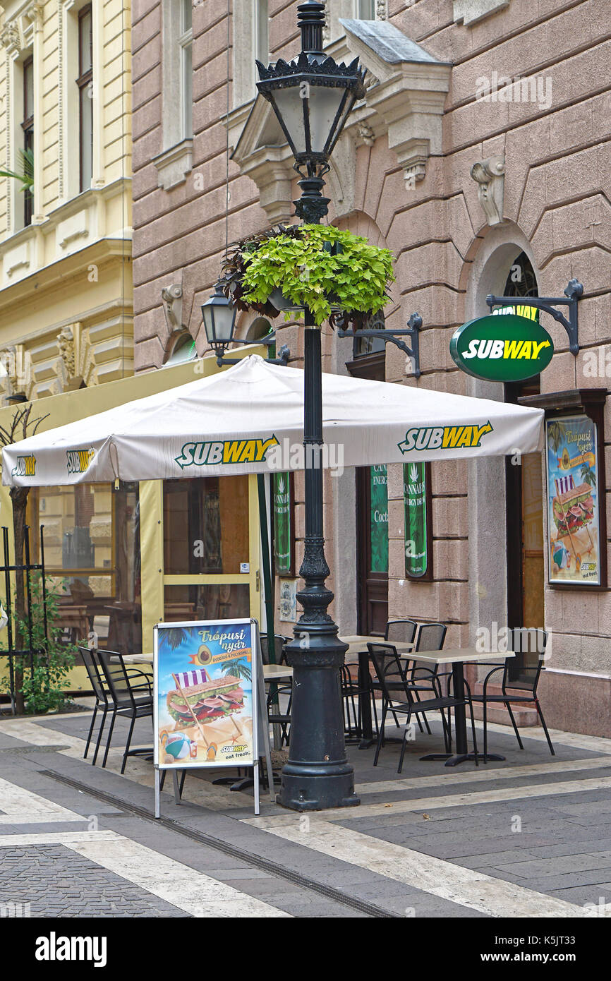 BUDAPEST, HUNGARY - JULY 13, 2015: A Subway fast food restaurant in Budapest. Stock Photo