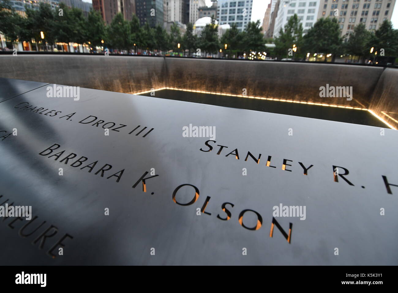 The 9/11 Memorial in New York City. Barbara K. Olson was an attorney, commentator, and wife of U.S. Solicitor General Theodore Olson. Stock Photo