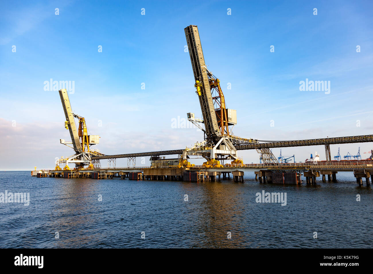 Coal pier at morning in port of Gdansk, Poland. Stock Photo
