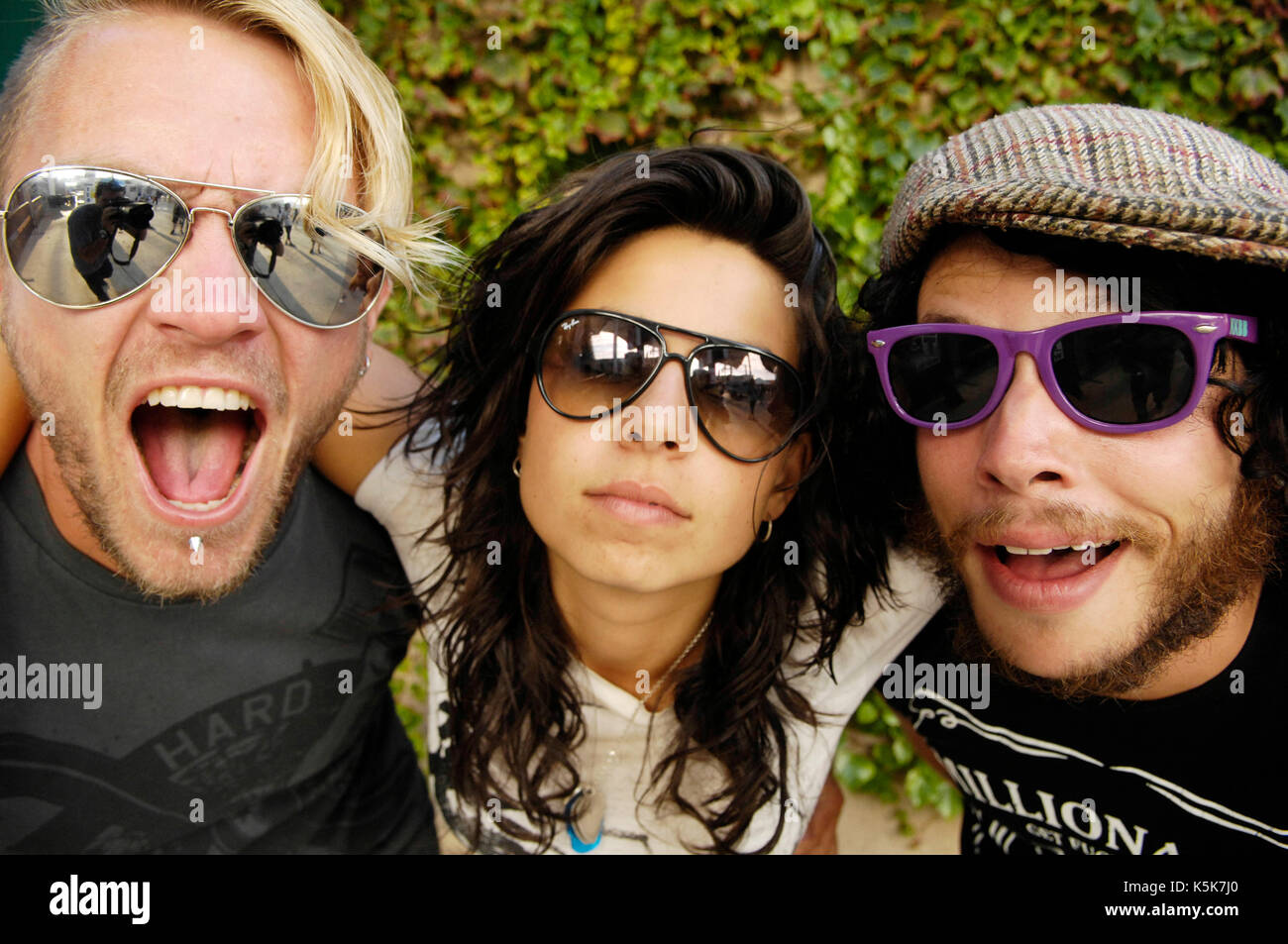 Nick Kent,Tatiana DeMaria Jake Reed TAT backstage portrait shoot 2009 Vans Warped Tour final tour day Home Depot Center Carson. Stock Photo