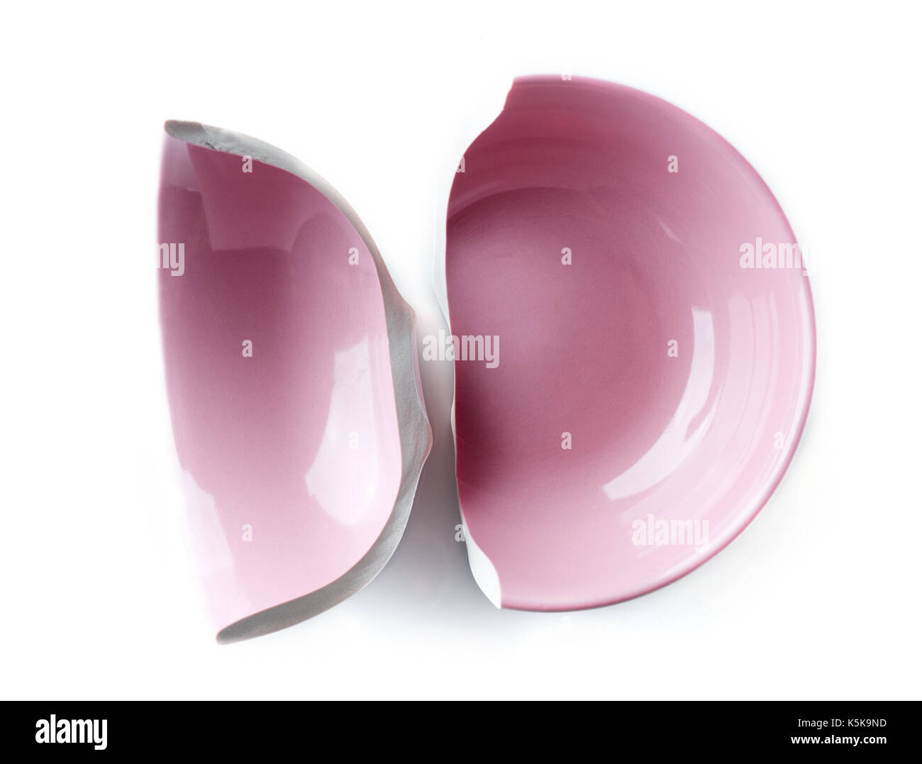 pink broken bowl on white background, top view Stock Photo Alamy