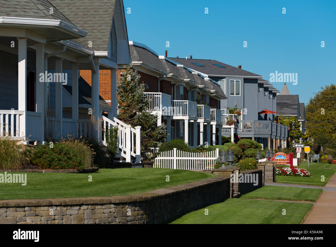 Belmar, NJ USA -- September 9, 2017 - A row of houses on a side street in Belmar, NJ. Editorial Use Only. Stock Photo