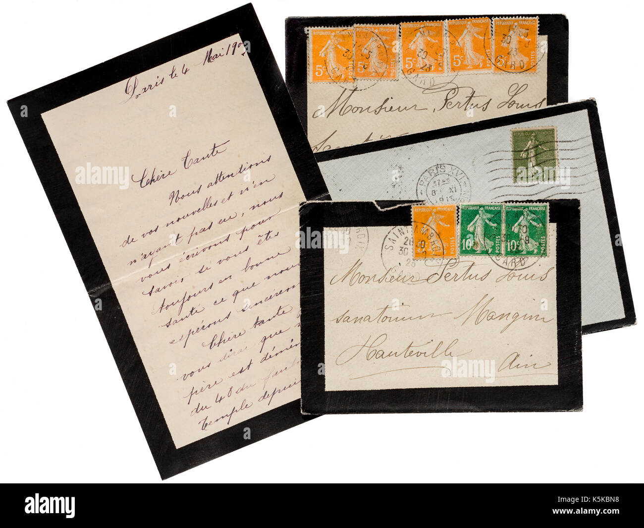 French mourning letters circa 1920s. Stock Photo