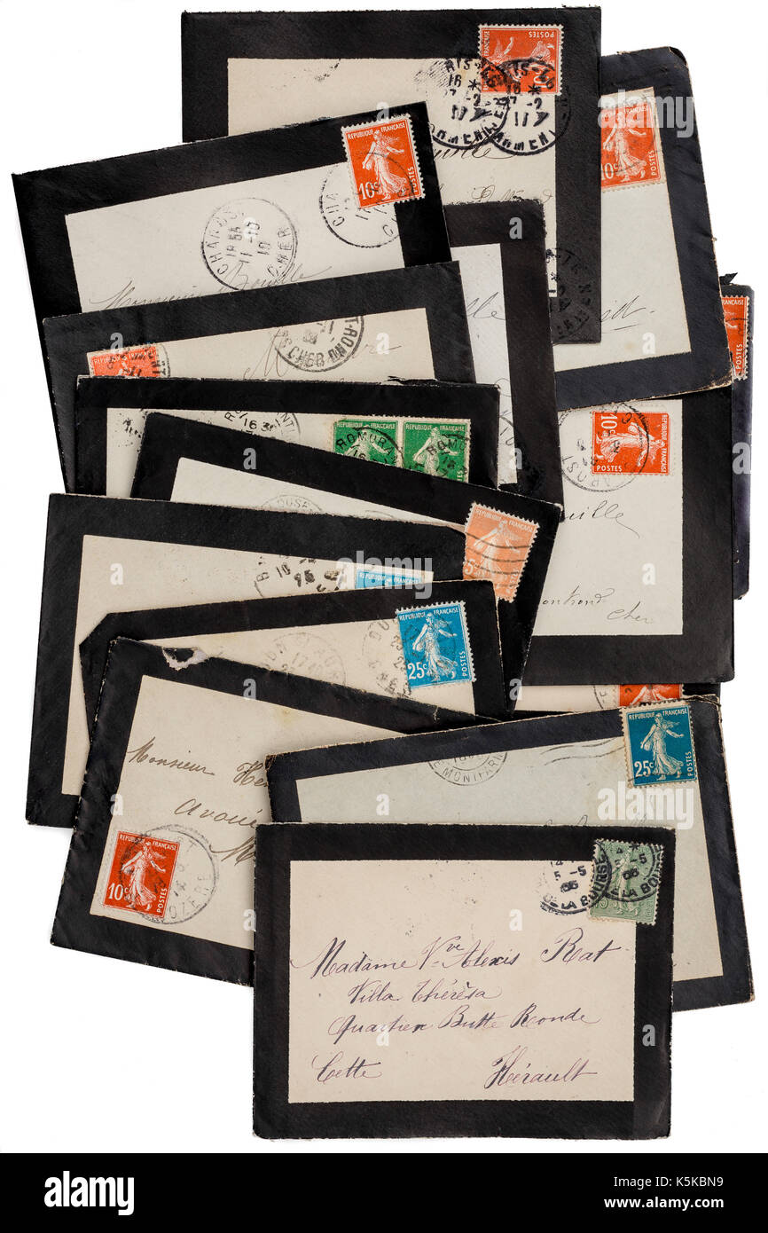 French mourning letters circa 1920s. Stock Photo