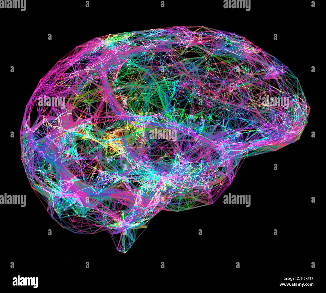 Neural network. Computer artwork of the brain's neural network represented by lines and dots. A neural network is made up of nerve cells (neurons). Stock Photo