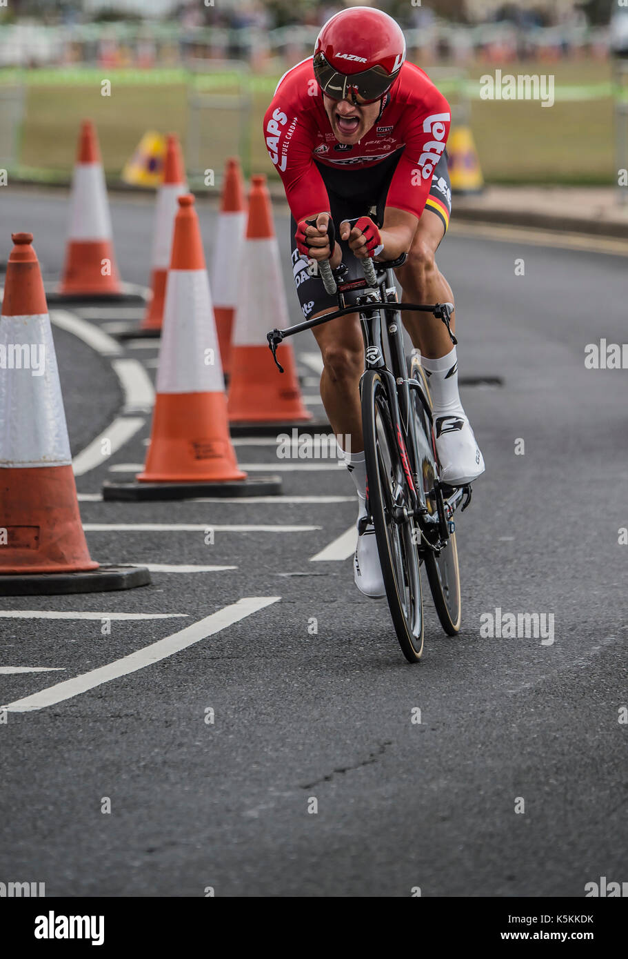 Nikolas MAES, Lotto Soudal,Tour of Britain cycle race stage 5 timetrial at Clacton on sea, UK. Stock Photo