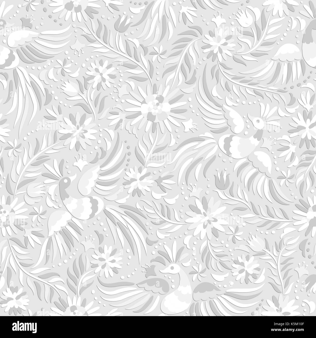 vector Mexican white embroidery seamless pattern Stock Vector