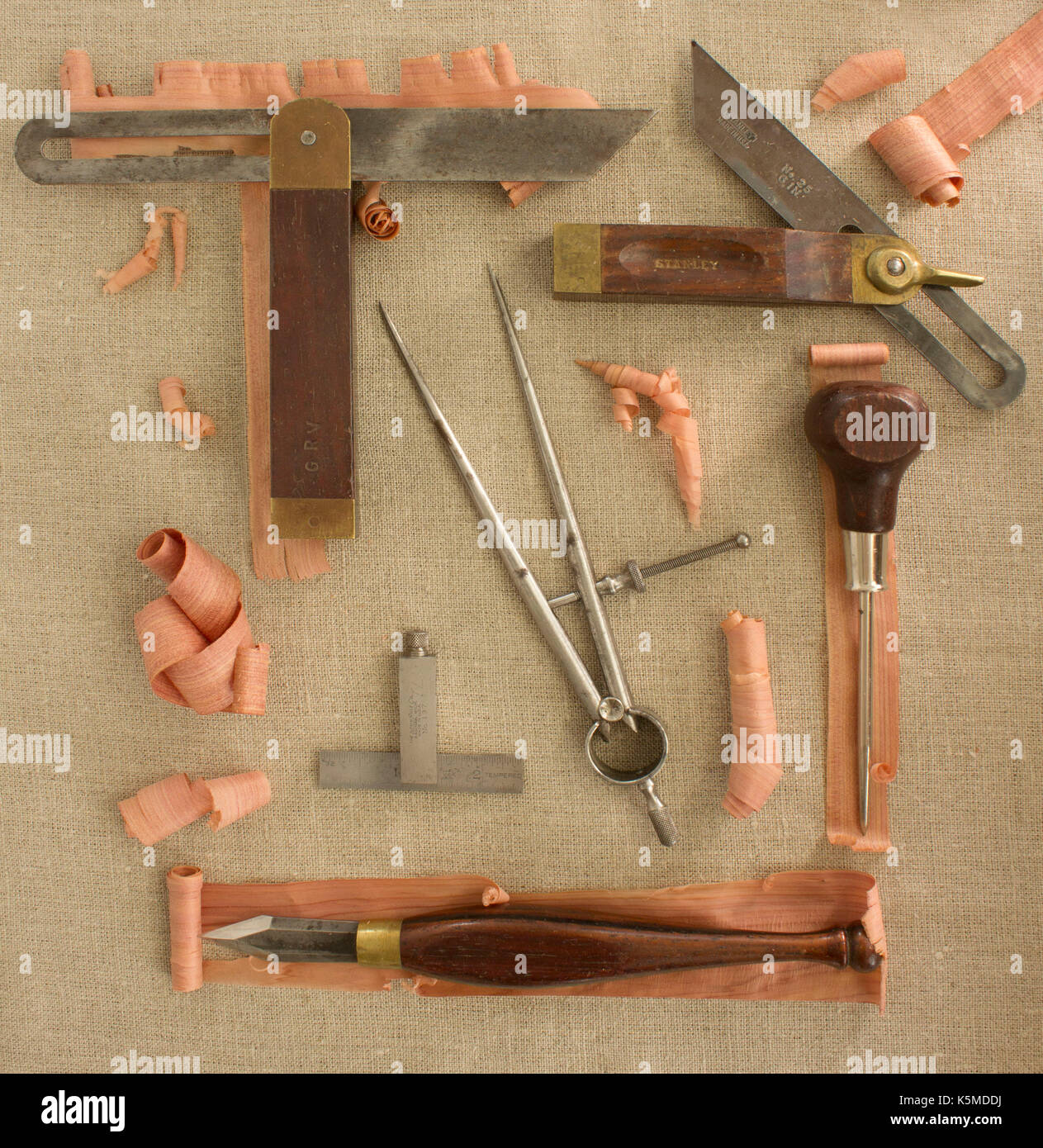 Still life of woodworking tools. Stock Photo