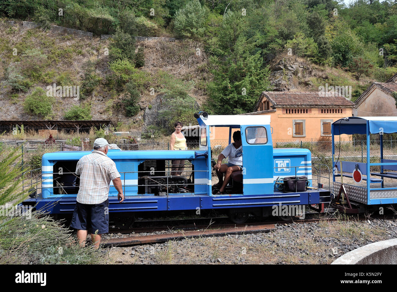 Small tourist train between Sainte Cecile and Saint Julien