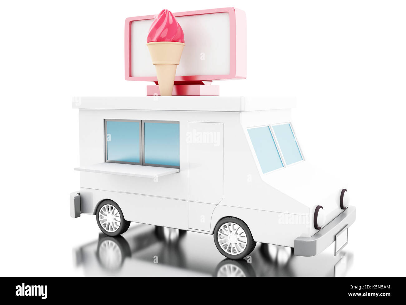 3d illustration. Ice cream food truck.  Fast food concept. Isolated white background Stock Photo